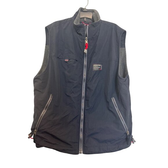 Vintage Abercrombie Mens Fleece Vest L Gray Black Nylon Polyester Made In Korea - Picture 2 of 8